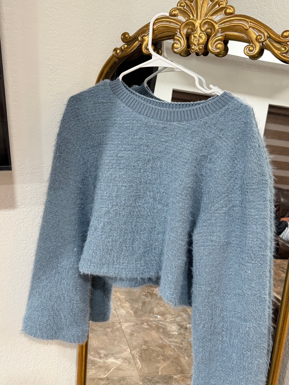Cozy Blue Fuzzy Crewneck Sweater